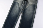 PURPLE  Men Vintage Streetwear Straight Jeans Blue Washed with Whisker Fade and Contrast Panels PU9120