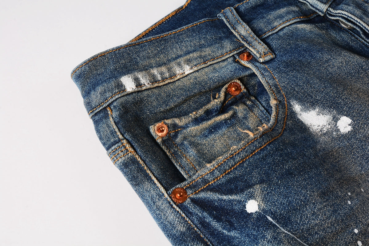 PURPLE   Men Streetwear Skinny Jeans Light Blue Wash with Distressed Rips and White Paint Splatter 9012