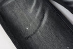 PURPLE   Men Streetwear Skinny Jeans Black - Gray Fade Wash with White Paint Specks 9027