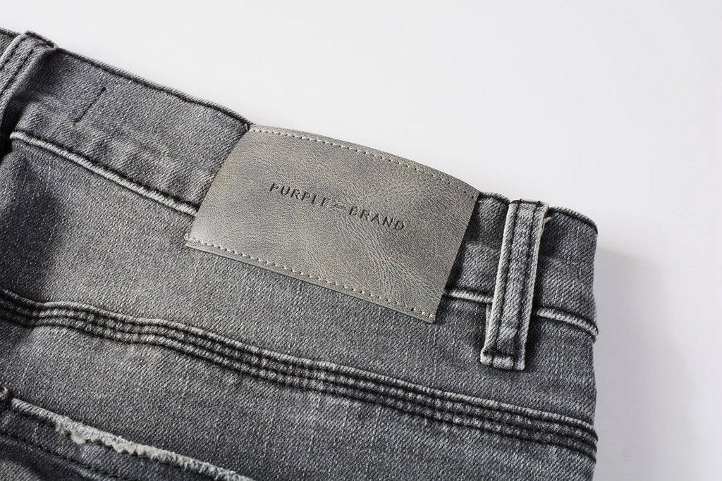 PURPLE  Men Streetwear Distressed Grey Skinny Jeanswith Color Paint Splatter and Knee Rips 9107