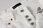 PURPLE  Men Classic Streetwear Skinny Jeans Solid White with Subtle Distressed Details PU9118
