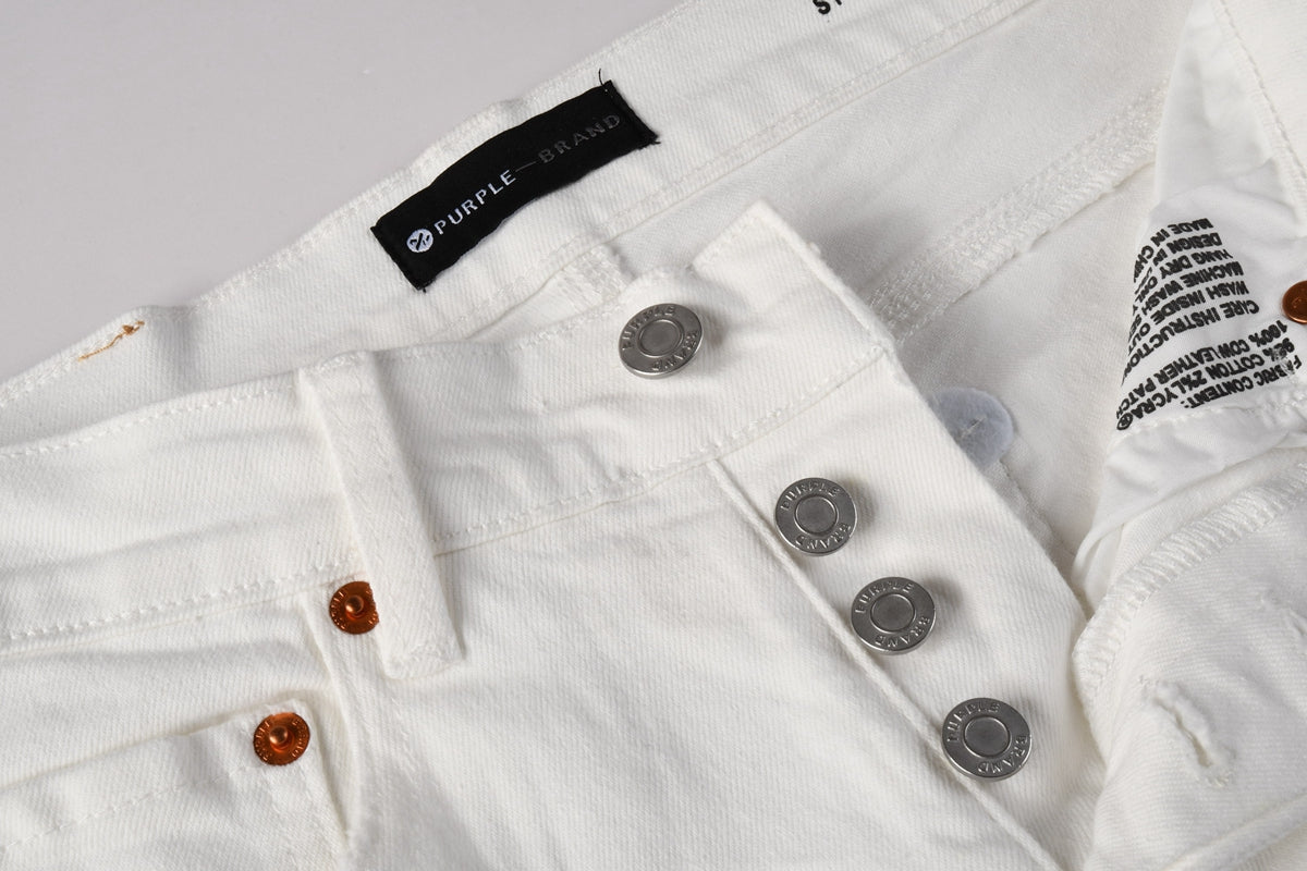 PURPLE  Men Classic Streetwear Skinny Jeans Solid White with Subtle Distressed Details PU9118