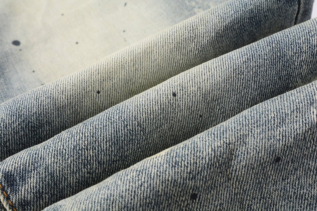 PURPLE   Men Streetwear Jeans Distressed Light Blue Paint Dot Ripped skinny 9092