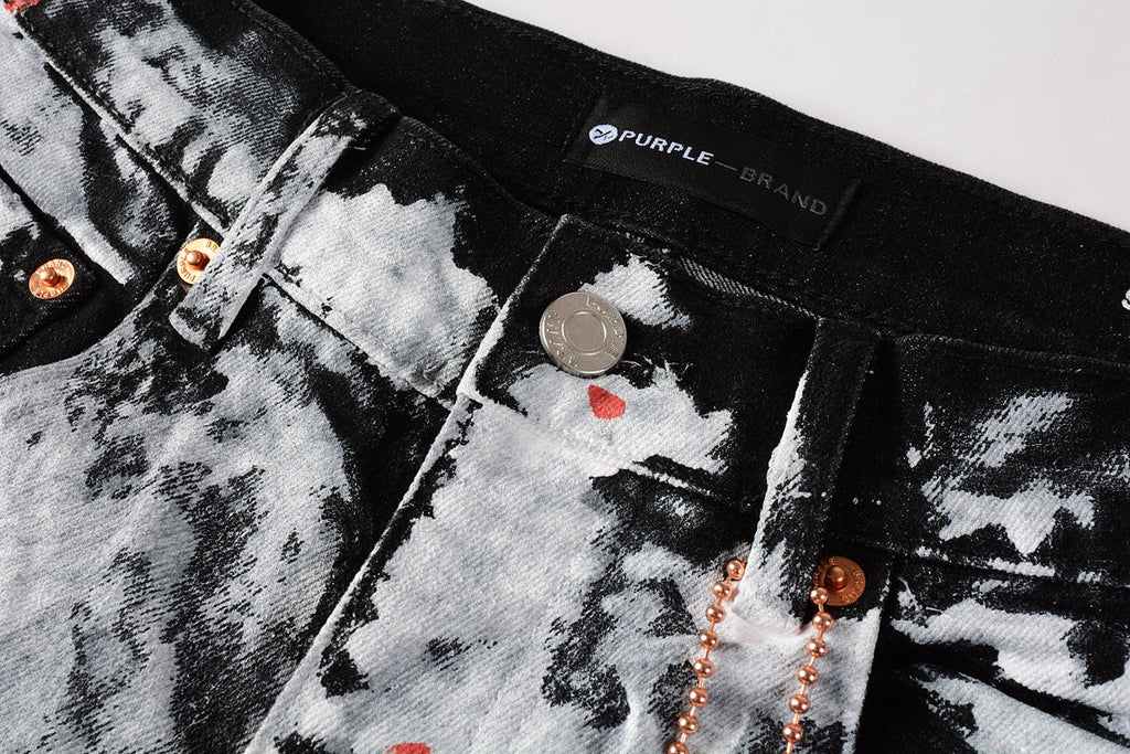 PURPLE  Men Streetwear Skinny Jeans Black and White Graffiti Wash with Multi - Color Paint Accents 9020