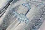 PURPLE  Men Streetwear Jeans Distressed Light Blue Abstract Ripped skinny 9093