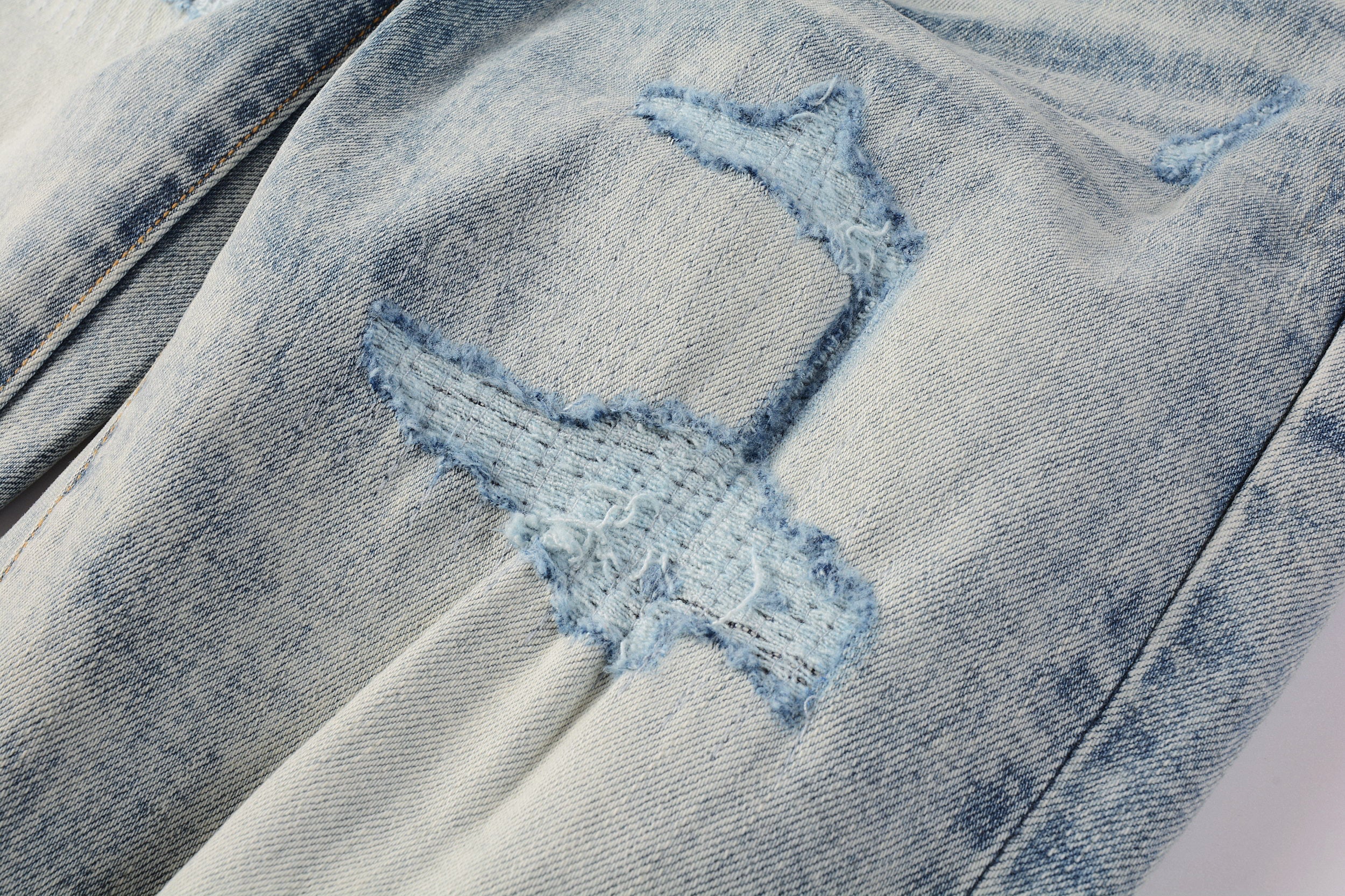 PURPLE  Men Streetwear Jeans Distressed Light Blue Abstract Ripped skinny 9093