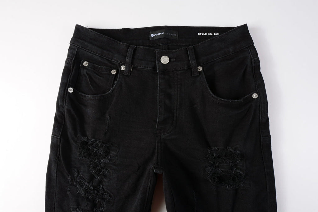 PURPLE  Men Distressed Black Skinny Jeans with Heavy Ripped Design and Grunge Streetwear Vibe 9108