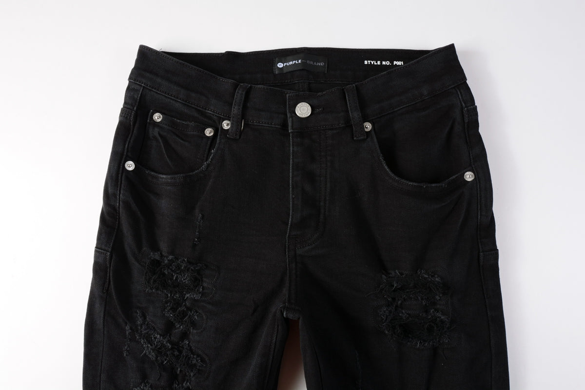 PURPLE  Men Distressed Black Skinny Jeans with Heavy Ripped Design and Grunge Streetwear Vibe 9108