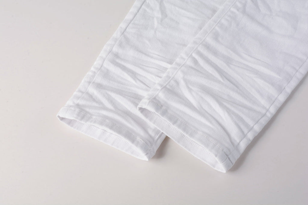 PURPLE   Men Streetwear Skinny Jeans White Wash with Minimalist Textured Finish 9024