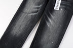 PURPLE   Men Streetwear Skinny Jeans Black - Gray Fade Wash with White Paint Specks 9027