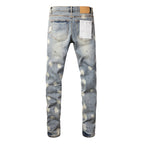 PURPLE   Men Streetwear Jeans Distressed Light Blue Paint Dot Ripped skinny 9092