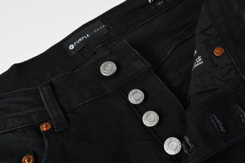 PURPLE  Men Streetwear Skinny Jeans Black Wash with Distressed Details and Multi - Color Paint Splash 9121