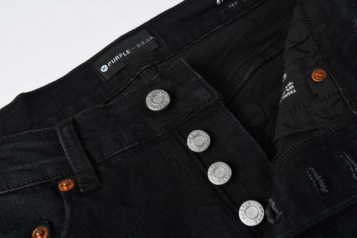 PURPLE  Men Streetwear Skinny Jeans Black Wash with Distressed Details and Multi - Color Paint Splash 9121