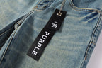 PURPLE  Men Streetwear Skinny Jeans Light Blue Wash with Distressed Ripped Knee Details 9076