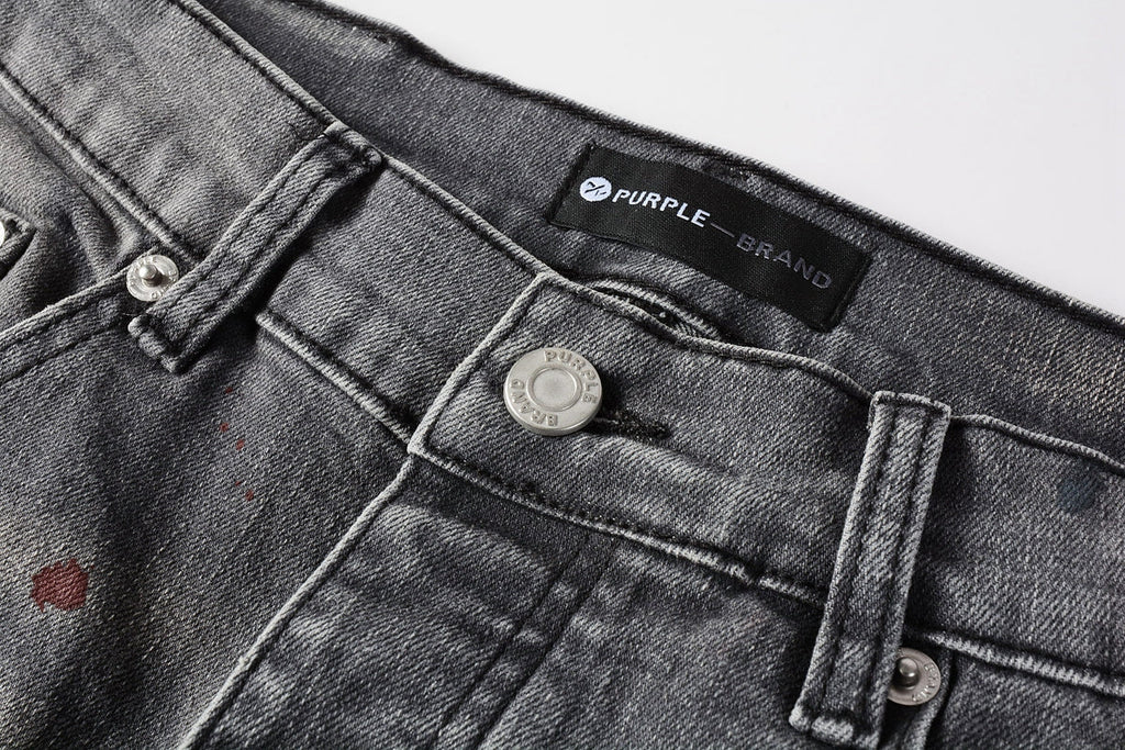 PURPLE  Men Streetwear Distressed Grey Skinny Jeanswith Color Paint Splatter and Knee Rips 9107