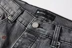 PURPLE  Men Streetwear Distressed Grey Skinny Jeanswith Color Paint Splatter and Knee Rips 9107