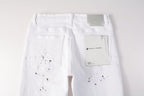 PURPLE   Men Streetwear Skinny Jeans White Wash with Black Paint Splatter and Distressed Rip 9021