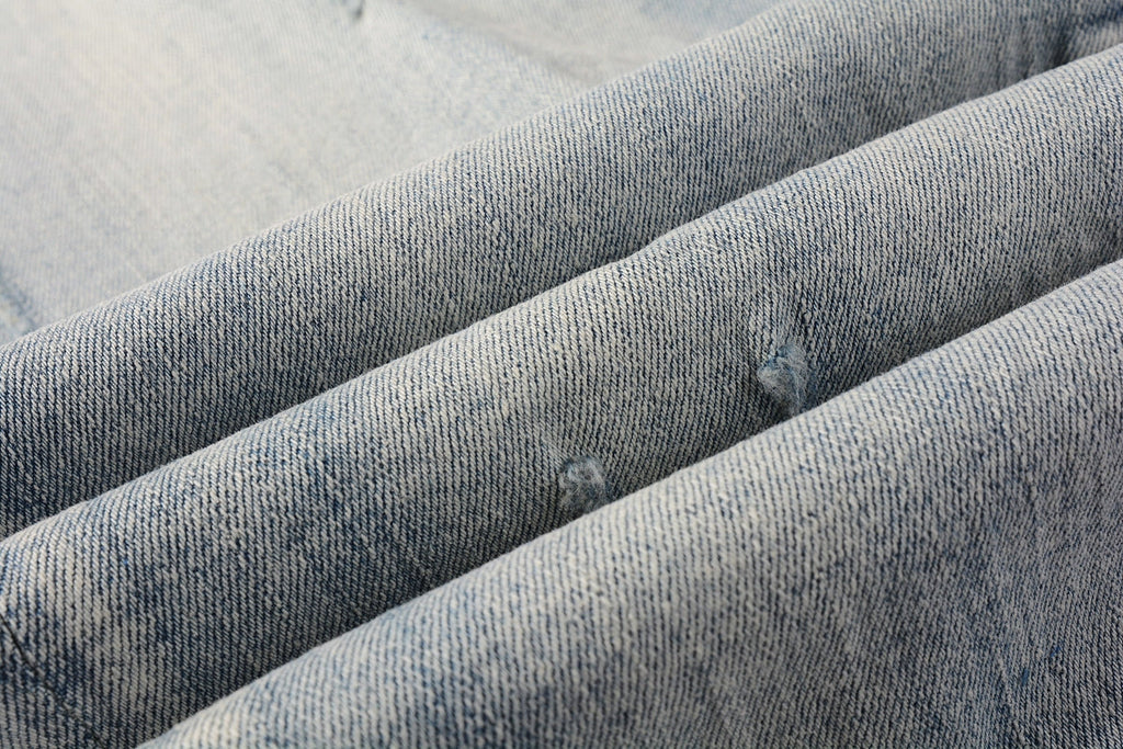 PURPLE  Men Streetwear Skinny Jeans Light Blue Wash with Heavy Distressed Rips 9050