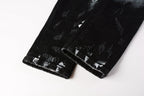 PURPLE  Men Streetwear Skinny Jeans Black and White Graffiti Wash with Multi - Color Paint Accents 9020