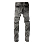 PURPLE  Men Classic Streetwear Jeans Distressed Black Grey Ripped skinny 9068