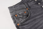 PURPLE  Men Streetwear Skinny Jeans Dark Gray Wash with Knee Rips and White Paint Splatter 9039