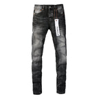 PURPLE  Men Streetwear Skinny Jeans Dark Gray Wash with Minimalist Style 9019