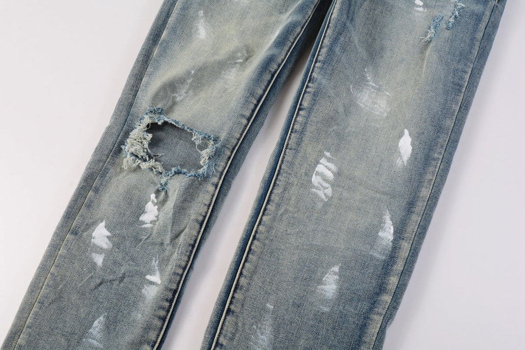 PURPLE  Designer Women Purple High Street Purple Denim Black Long Mid Pants Hole for Men Purple Jeans 9043