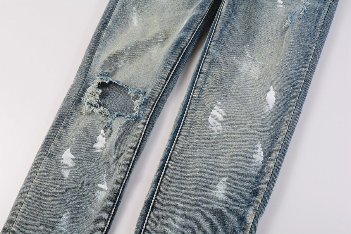 PURPLE  Designer Women Purple High Street Purple Denim Black Long Mid Pants Hole for Men Purple Jeans 9043