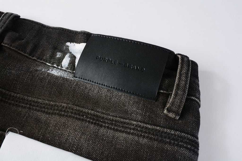 PURPLE  Men Streetwear Skinny Jeans Dark Gray Wash with White Paint Splatter and Distressed Rips 9030