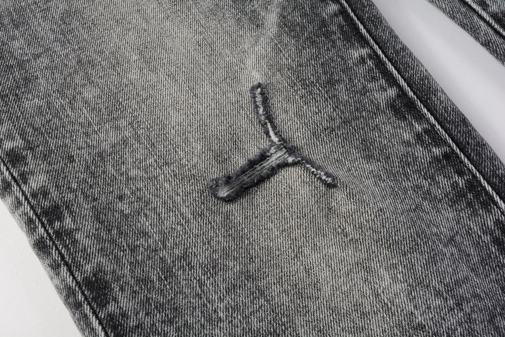 PURPLE  Men Distressed Grey Washed skinny Jeans Ripped Scratch style 9105