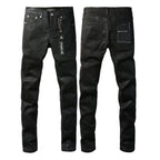 PURPLE  Men Streetwear Skinny Jeans Black Wash with Subtle Sheen and Tag Accent 9082