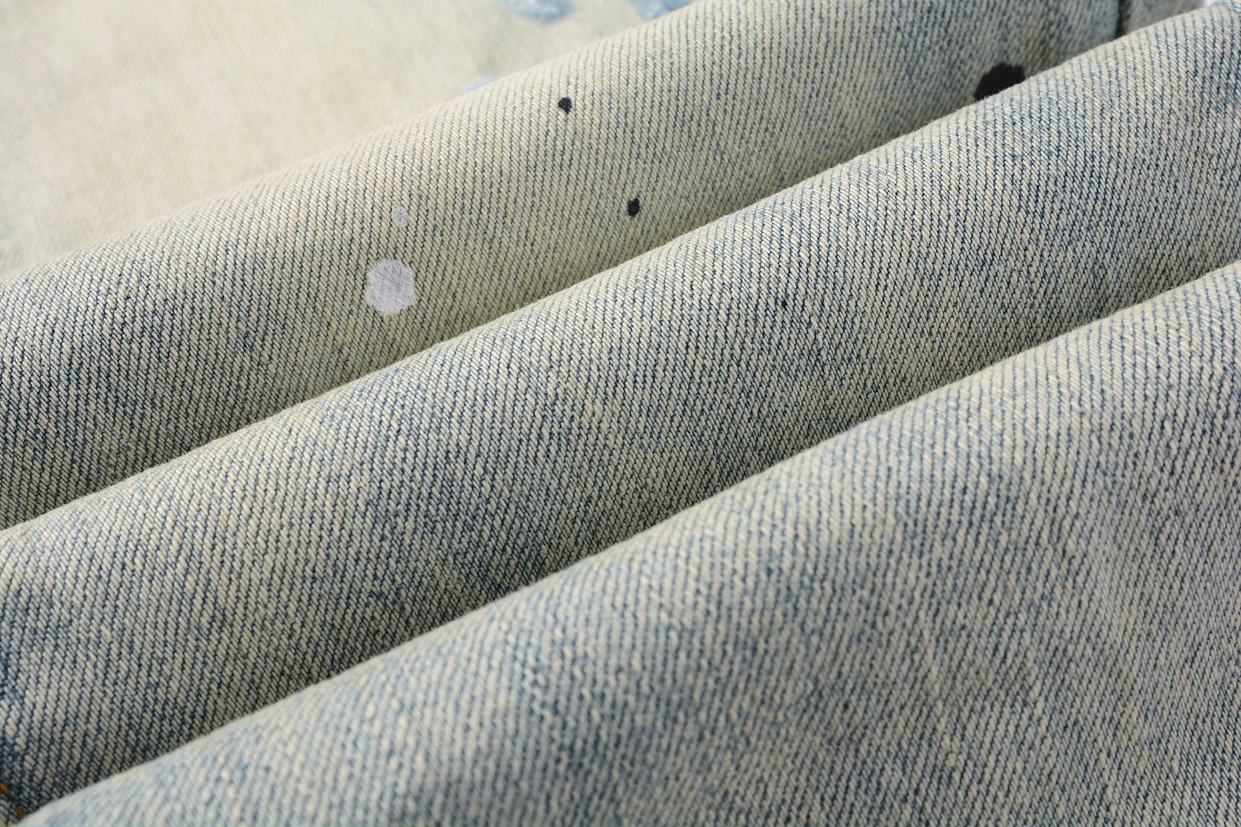 PURPLE  Men Streetwear Skinny Jeans Light Blue Wash with White Paint Splatter and Distressed Rips 9007