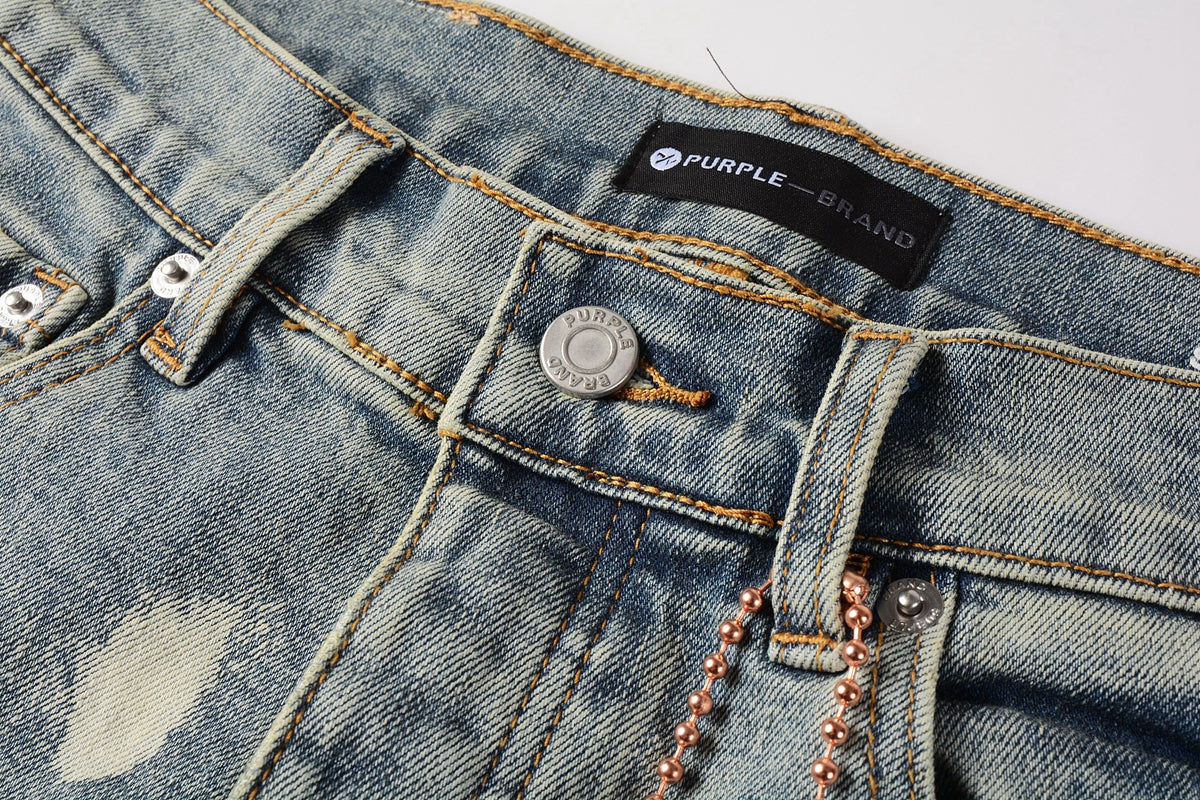 PURPLE   Men Streetwear Jeans Distressed Light Blue Paint Dot Ripped skinny 9092