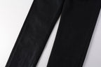 PURPLE  Men Streetwear Skinny Jeans Black Wash with Subtle Sheen and Tag Accent 9082