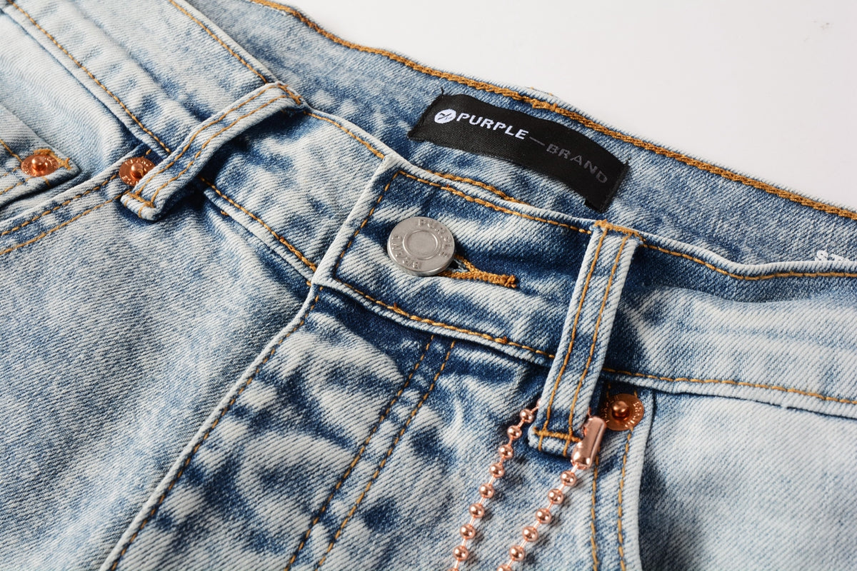 PURPLE  Men Streetwear Skinny Jeans Light Blue Wash with Lightly Faded Wash 9053