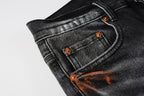 PURPLE  Men Streetwear Skinny Jeans Dark Gray Wash with Distressed Rips and Multi-Color Paint Splatter 9018