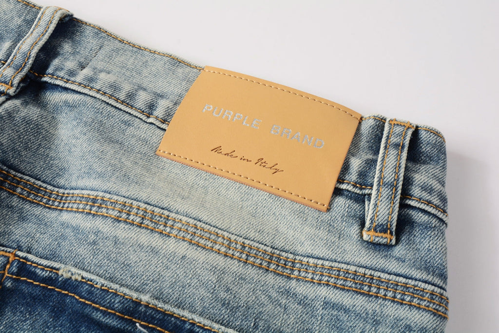 PURPLE  Men Streetwear Jeans Distressed Light Blue Patch Leopard Ripped skinny 9095