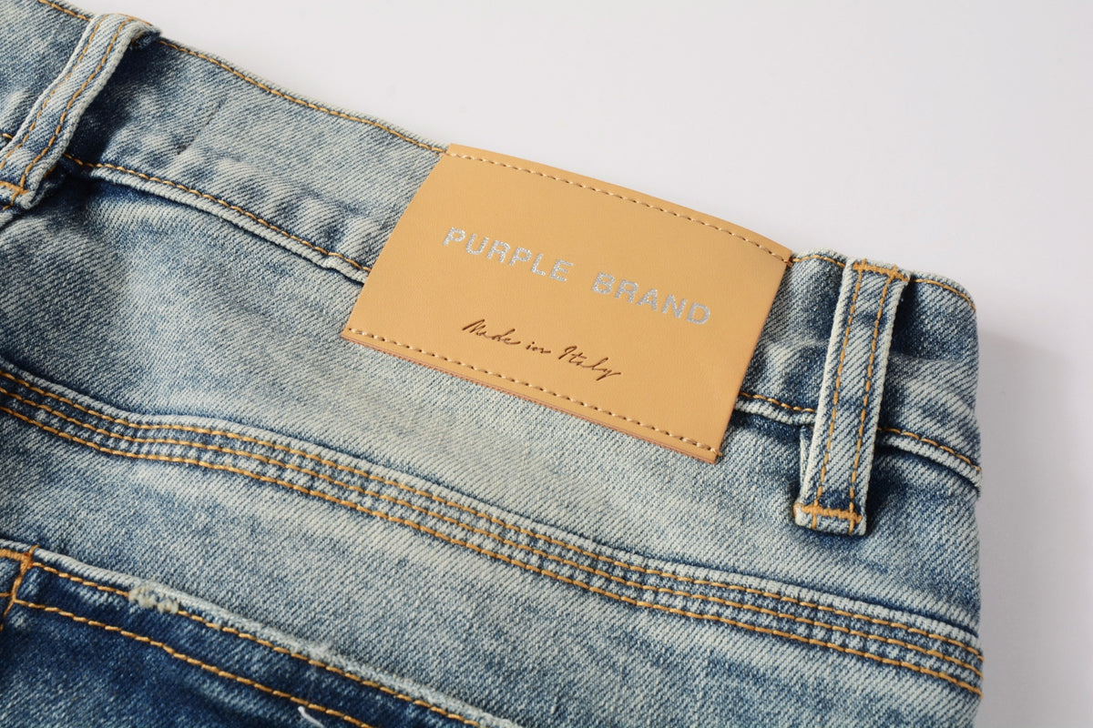 PURPLE  Men Streetwear Jeans Distressed Light Blue Patch Leopard Ripped skinny 9095