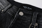PURPLE  Men Streetwear Skinny Jeans Dark Gray Wash with Heavy Distressed Ripped Details 9079