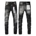 PURPLE  Men Streetwear Skinny Jeans Dark Gray Wash with Minimalist Style 9019