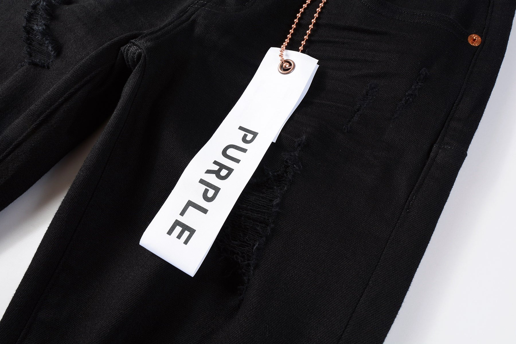 PURPLE  Men Streetwear Skinny Jeans Black Wash with Distressed Rip Details 9022