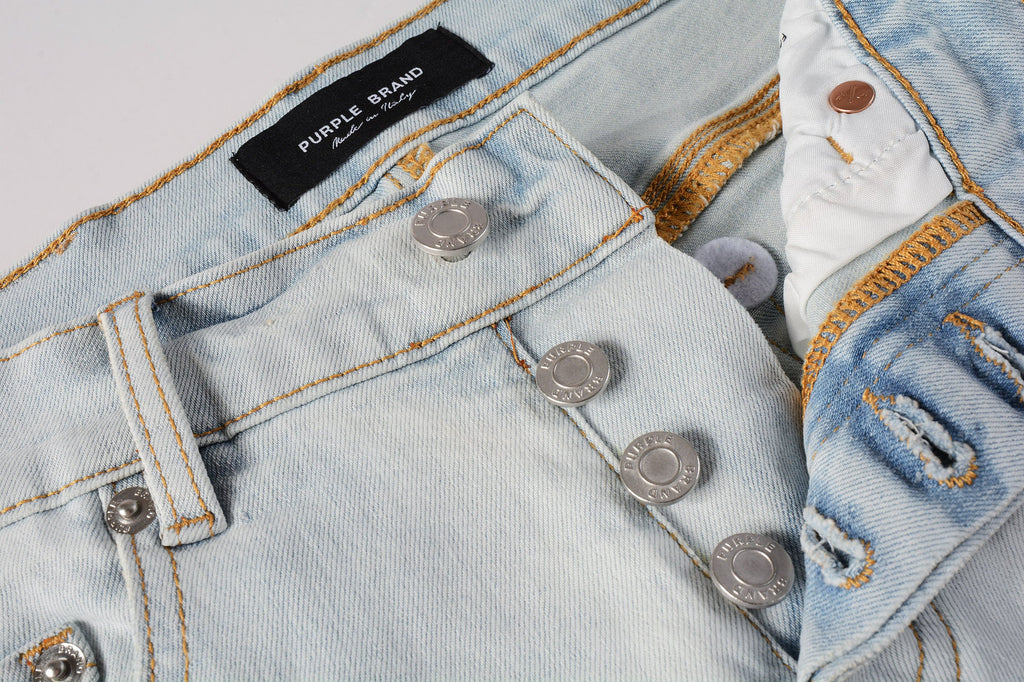 PURPLE  Men Streetwear Skinny Jeans Light Gray Wash with Minimalist Style and Tag Accent 9081