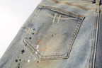 PURPLE  Men Streetwear Skinny Jeans Light Gray Wash with Multi-Color Paint Splatter and Distressed Patches 9071