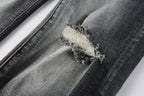 PURPLE  Men Classic Streetwear Jeans Distressed Grey Ripped skinny Fit 9103
