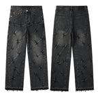 PURPLE  Men Streetwear Wide-Leg Jeans Black Gray Wash with 3D Pinched Pleats