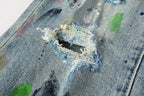 PURPLE  Men Streetwear Skinny Jeans Light Blue Wash with Multi-Color Paint Splatter and Distressed Rips 9072