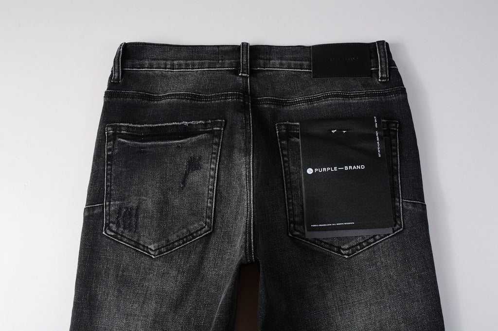 PURPLE  Men Streetwear Skinny Jeans Dark Gray Wash with Heavy Distressed Ripped Details 9079