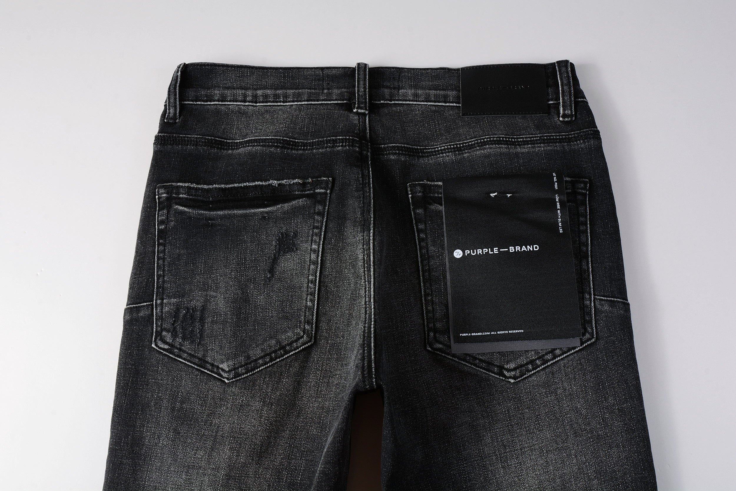 PURPLE  Men Streetwear Skinny Jeans Dark Gray Wash with Heavy Distressed Ripped Details 9079