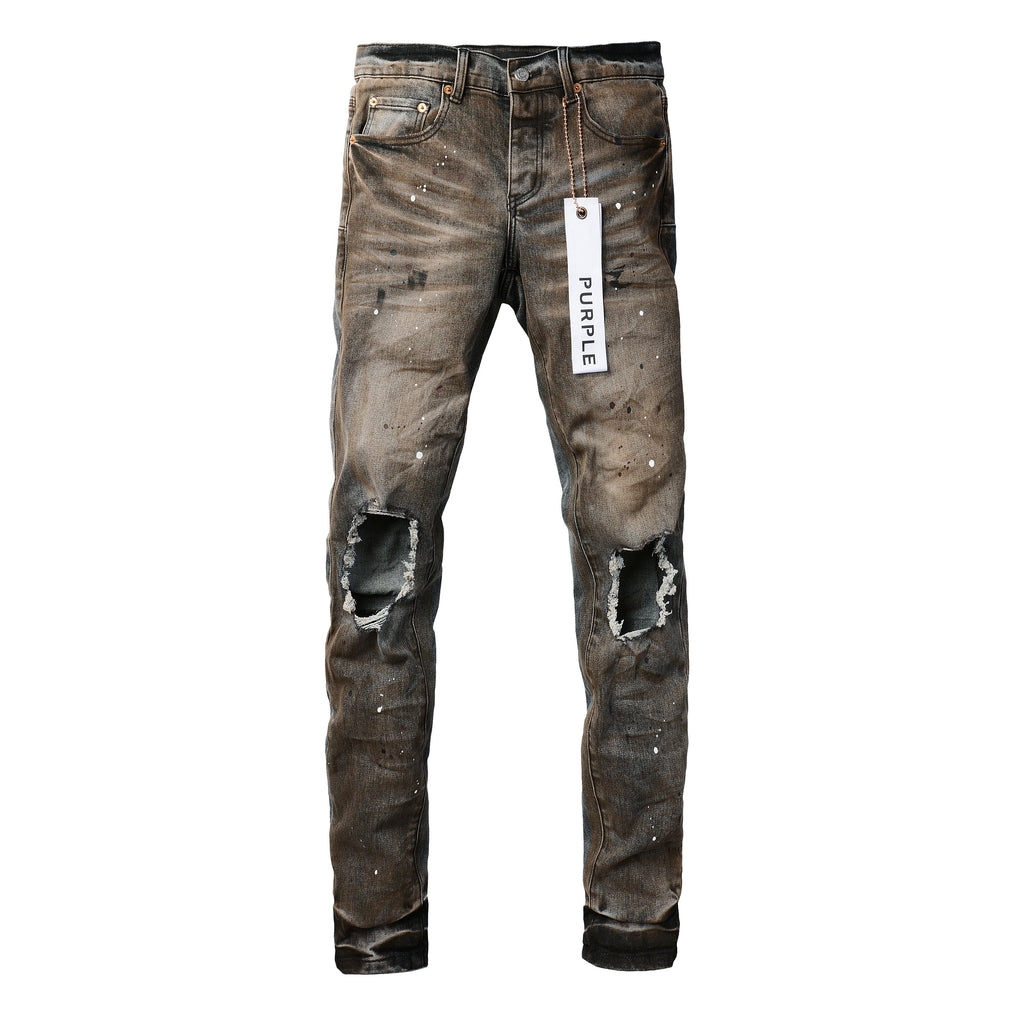 PURPLE  New High Quality Mens Jeans Designer Jeans Fashion Distressed Ripped Denim Cargo For Men High Street Fashion 9031