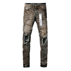 PURPLE  New High Quality Mens Jeans Designer Jeans Fashion Distressed Ripped Denim Cargo For Men High Street Fashion 9031